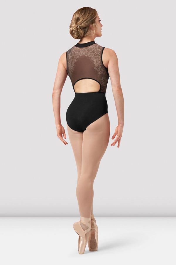 Bloch Harper Zip Front Lace Print Sleeveless Bodysuit Adult L0275