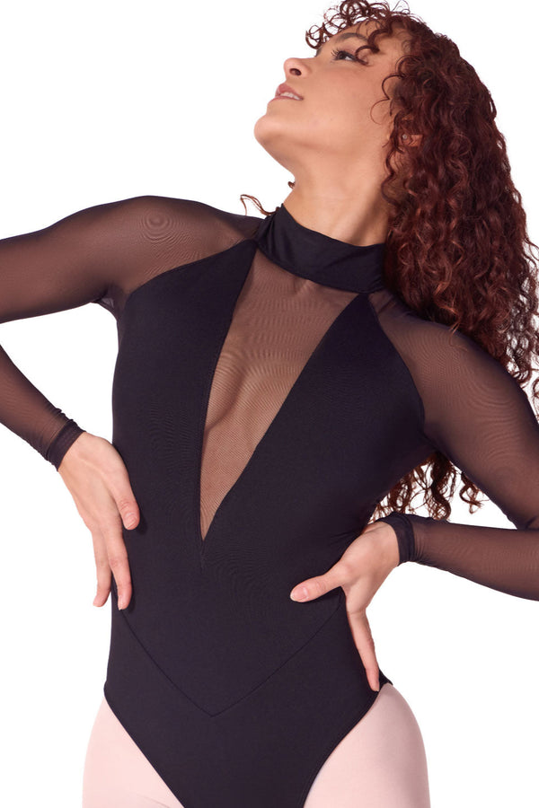 Capezio Soft Elegance Mesh Long Sleeve Bodysuit Adult EL109W