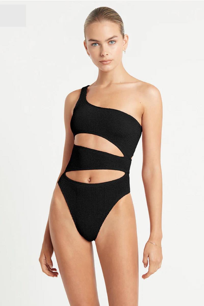 Black Cutout Swimsuit - Halter Swimsuit - Rosette One-Piece - Lulus