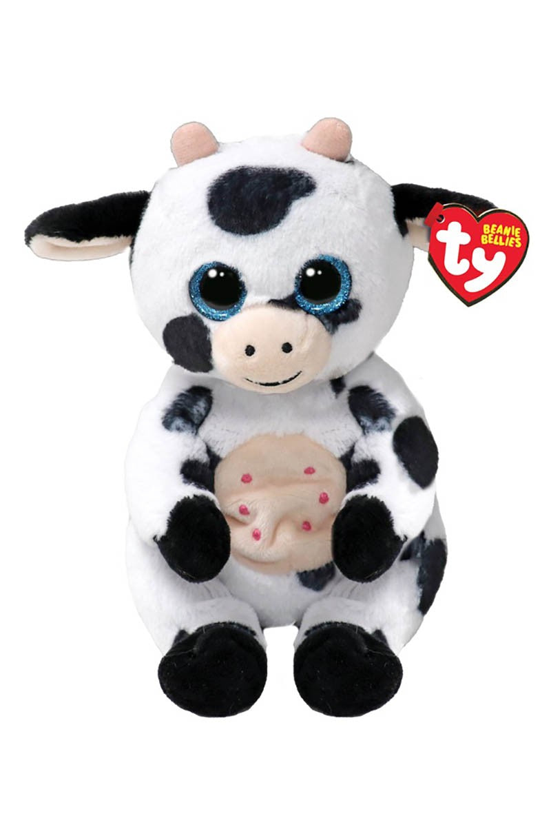 TY Beanie Bellies Herdly Black and White Cow Plush Toy