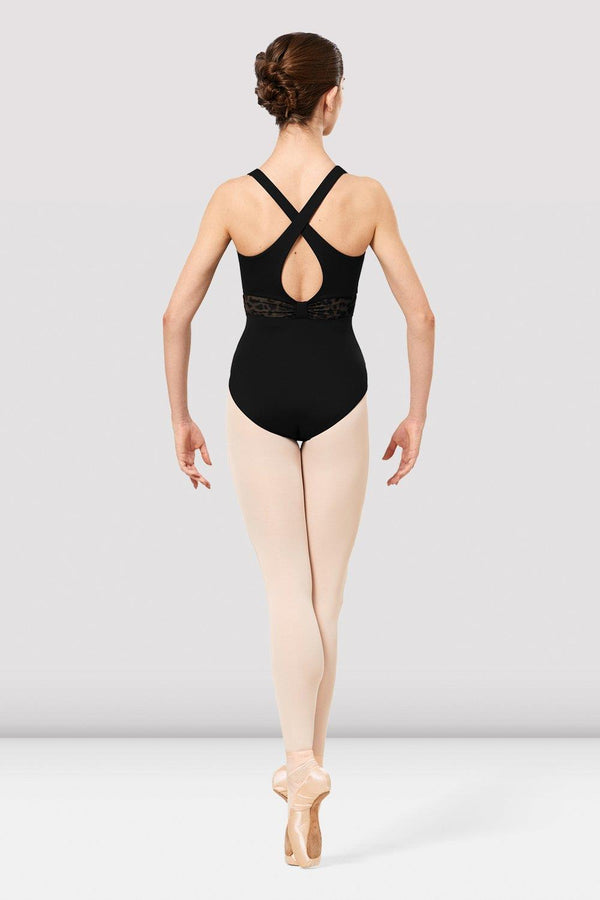Bloch Adriene Animal Print V-Neck Cross Back Bodysuit Adult L2365