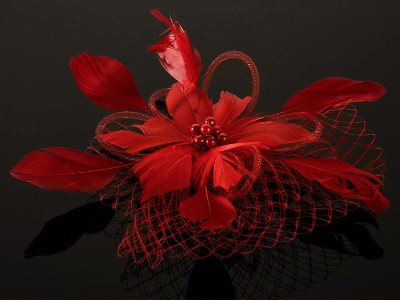 FH2 Red Feather Hair Corsage FC0502