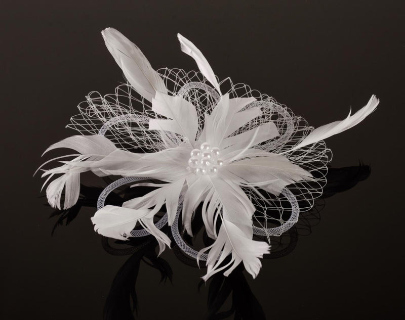FH2 White Feather Hair Corsage FC0504